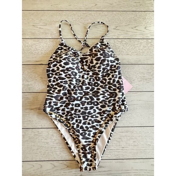 Juicy Couture Women's Studded High Cut One Piece Swimsuit Size LAnimal Print - Picture 1 of 5